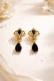 Black Drop Stone Crown Model Dangle Earrings - 2
