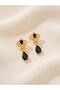 Black Drop Stone Crown Model Dangle Earrings - 5