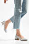 Women's Silver Closed-Back Low-Heeled Stone-Beaded Ballerinas - 4
