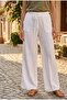 Women's Belted Cream Linen Palazzo Trousers - 2