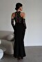 Sheer Lace Detailed Maxi Long Length Premium Black Dress - 2