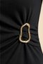 Women's T-Shirt Short Sleeve Gold Buckle Detailed Gathered Draped High Neck Sandy Lycra Stylish Blouse - 2