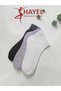 3-Piece Black, White, Lilac Colored Piko Derbi Patterned Cotton Bootie Socks, Top Quality Women's Socks - 3