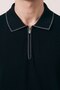 Black Oversize Men's Knitwear T-Shirt with Collar Zipper Detail - 4