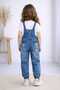 Seasonal Girls' T-Shirt and Printed Denim Salopet 2-Piece Set - Denim Overalls - Holiday Wear - 3