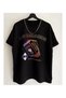 Unisex Women/Men Oversized Printed Cotton Crew Neck Short Sleeve BLACK T-shirt