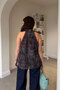 Premium Patterned Halter Neck Blouse - Anthracite - 4