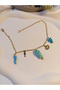 Gold-Plated Steel Anklet with Blue Fish and Mussel Figures (22-27 cm)