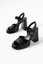 Voyage Genuine Leather Black Heeled and Platform Women's Sandals - 2