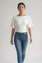Pakse Slim Fit Boat Neck Fitted Waist Wide Sleeve Textured Jacquard Top & Women's Blouse - Ecru - 6