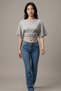 Pakse Slim Fit Boat Neck Fitted Waist Wide Sleeve Textured Jacquard Top & Women's Blouse - Navy Blue - 4