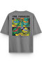 Women's / Men's Semi Oversize T-Shirt Ninja Back Printed Gray T-Shirt 1302