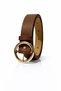 Women's Tan Faux Leather Belt with Gold Buckle, Stylish, Casual & Classic - 2