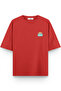 Women's / Men's Semi Oversize T-Shirt Sponge Back Printed Red T-Shirt 1232 - 2