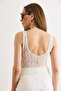 Women's White Crop Lace Blouse with Chest Lining Blz-19003297 - 6