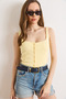 Women's Yellow Strappy Buttoned Cotton Blouse Blz-19003288 - 3