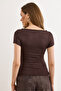 Women's Brown Collared Lace Flexible Viscose Ribbed Blouse Blz-19003287 - 6