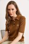 Women's Tobacco Bow Embroidered Polo Collar Hair Knit Seasonal Knitwear Blouse Blz-19003222 - 4