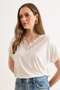 Women's White Collared Wide Lace Knitted Viscose Blouse Blz-19003294 - 3