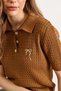 Women's Tobacco Bow Embroidered Polo Collar Hair Knit Seasonal Knitwear Blouse Blz-19003222 - 5