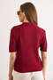 Women's Burgundy Bow Embroidered Polo Collar Hair Knit Seasonal Knitwear Blouse Blz-19003222 - 6