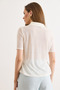 Women's White Polo Collar Transparent Knitwear Blouse Blz-19003302 - 6