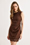 Women's Brown Back Zipper Drape Lace Detailed Mini Dress Elb-19002620 - 3