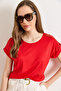 Women's Red Shoulder Guipure Detailed Knitted Viscose Blouse Blz-19002929 - 5