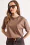 Women's Brown Collar Detailed 100% Cotton T-Shirt Tsh-19000977 - 4
