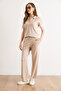 Women's Stone Polo Collar Top and Bottom Set with Viscose Content Tkm-19000483 - 3