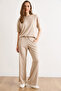 Women's Stone Crew Neck Top and Bottom Set with Viscose Content Tkm-19000482