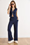 Women's Navy Blue Double-Sided Zippered Viscose Content Suit Tkm-19000481