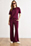 Women's Burgundy Sequin Detailed Modal Buttoned Top and Bottom Set Tkm-19000478 - 2