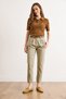 Women's Khaki Belted Pocketed Cotton Carrot Pants with Elastic Waist at the Back Pnt-19000401 - 4