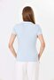 Women's Blue Polo Collar Ribbed Casual Blouse - H6038 - 5