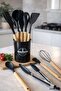 11 Piece Bamboo Handle Silicone Kitchen Utensil Set with Spoon Holder Heat Resistant Spatula Ladle Whisk Tongs Set - 2
