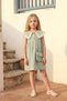 Girl's Summer Dress Green with Floral Embroidery and Bag - 2