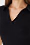 Women's Black Polo Collar Ribbed Casual Blouse - H6038 - 6