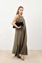 Khaki Draped Halter Neck Midi Dress - 2