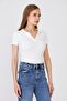 Women's Ecru Polo Collar Ribbed Casual Blouse - H6038 - 2