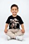 Boy's Beige Pajama Set with Lettering and Skateboard Dino Print and Ankle Cuffs - 4