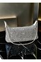 Women's Silver Glittery Mesh Knitted Chain Hand and Shoulder Bag