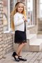 Girl's Gold Buttoned Blazer Jacket, Black Dress with Lace Embroidery over the Collar. - 4