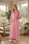 New Season Pomegranate Flower Jacquard Buttoned Summer Full-Length Lace Detailed Maternity Dressing Gown Nightgown Set - 7