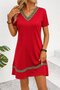 Women's Short Sleeve V-Neck Ethnic Pattern Striped Detail Viscose Dress, Summer-Comfortable Design