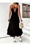 Women's Rope Strap Double Breasted Collared Back Tie Front Flounce Midi Janjan Crepe Dress - 2