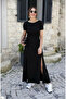 New Season Backless Long Viscose Dress with Double Slit Detail - 4