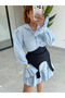 Premium Denim Corset Detailed Striped Shirt Dress - 2