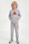Boys' Hooded Sweatshirt and Jogger Set with Kangaroo Pocket and Basketball Print Detail - 2