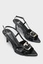 Women's Pointed Toe Gold Buckle Back-Strapped Heeled Casual Sandals Maiyras Black